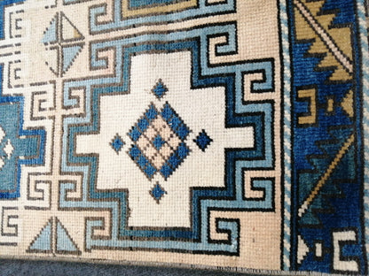 2 x 7.2 Oushak Runner Rug Turkish Runner Rug  Blue  Vintage Runner Rug Hallway Runner Rug Kitchen Runner Rug Wool Runner Navy Beige Green