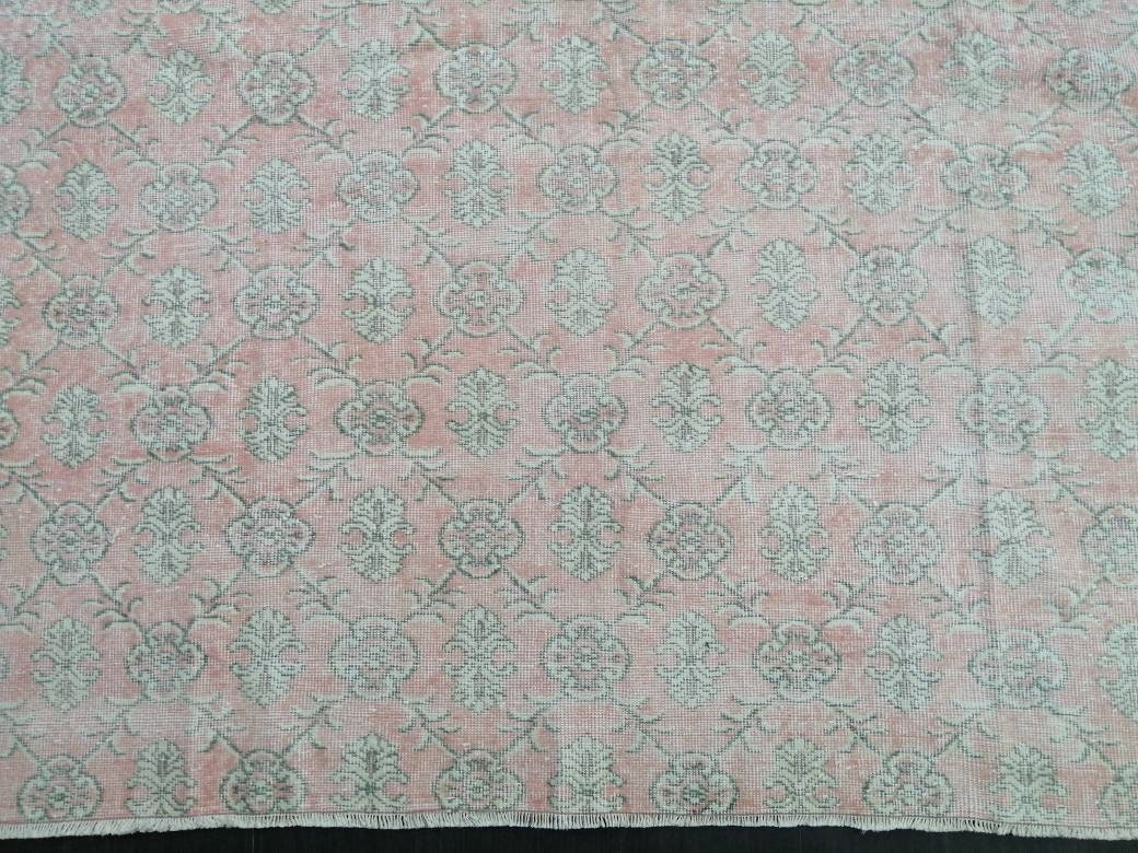 Large Vintage RUG TURKISH Rug 10.5 x 7 Pink Vintage Persian Rug Vintage Oriental Rug Wool Oushak Rug Hand Made Rugs Vintage Turkish Rug