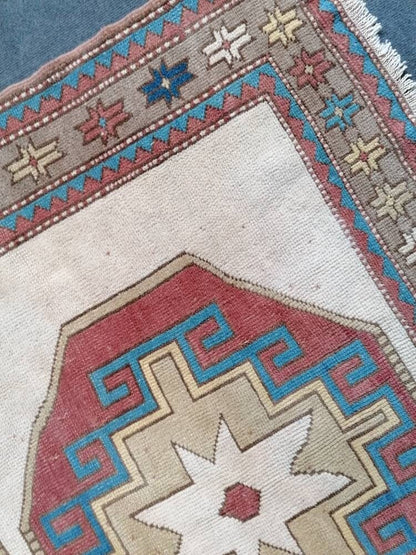 Turkish oushak wool rug 4'10x5'5 vintage handmade rug bohemian rug living room rug