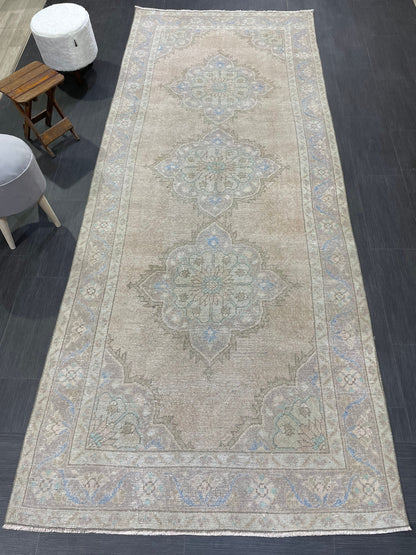 Muted Turkish Runner Rug Turkish Oushak 4.4 x 11.2 Runner Rug Vintage Runner Rug Hallway Runner Rug Kitchen Runner Rug Wool Runner Rug
