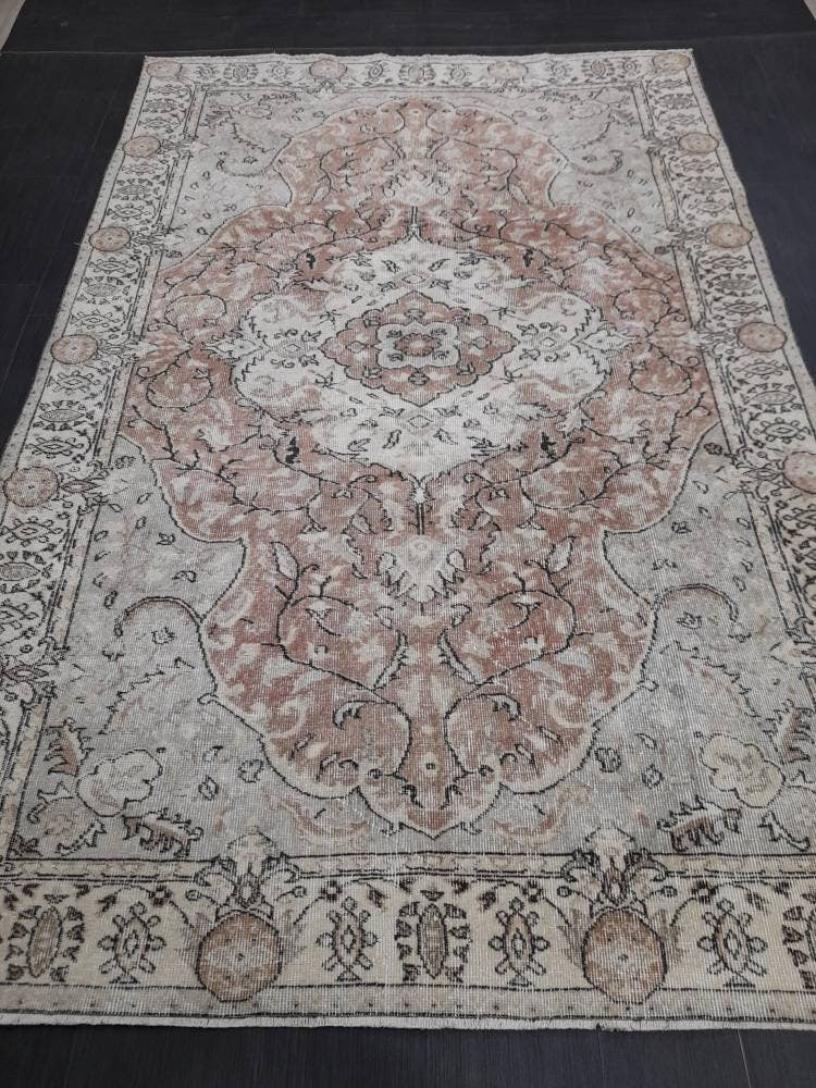 TURKISH Rug Vintage Rug Vintage Wool 6 x 9.5 Oushak Rug Hand Made Rugs Vintage Turkish Rug Oriental Rug Persian Rug Distressed Vintage Rug