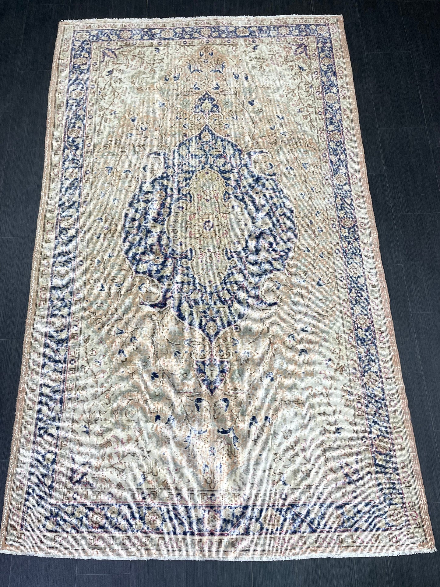 Persian RUG Vintage TURKISH 5.3 x 8.9 Rug Blue Vintage Rug Wool Oushak Rug Handmade Rug Hand Knotted Rug Natural Wool Rug