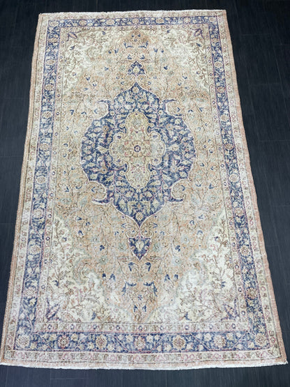 Persian RUG Vintage TURKISH 5.3 x 8.9 Rug Blue Vintage Rug Wool Oushak Rug Handmade Rug Hand Knotted Rug Natural Wool Rug