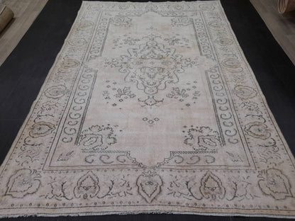 Neutral Rugs 6.4 x 9.3 ft Vintage Neutral Rug Muted Oushak Rug, Rustic Rug, Turkish Rug, Muted Farmhouse Rug, Wool rug Vintage Oriental Rug