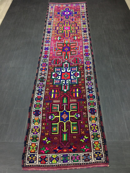 Vintage Runner Rug  3x12 Hand Knotted Runner Rug Turkish Runner Rug Muted Persian Runner Rug Vintage Runner Rug Oriental Runner Rug