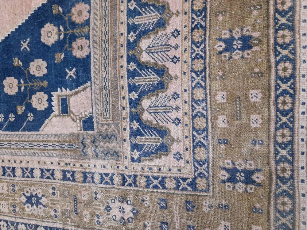 Navy and Pink OUSHAK RUG 5.8 x 11 TURKISH Rug Vintage Oriental Rug Vintage Persian Rug Wool Oushak Rug Hand Made Rug Vintage Turkish Rug