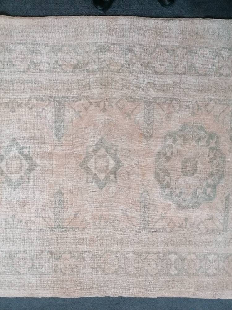 Oushak wool rug, muted large vintage rug 5'4x8'8 turkish hand made rug, bohemian rug