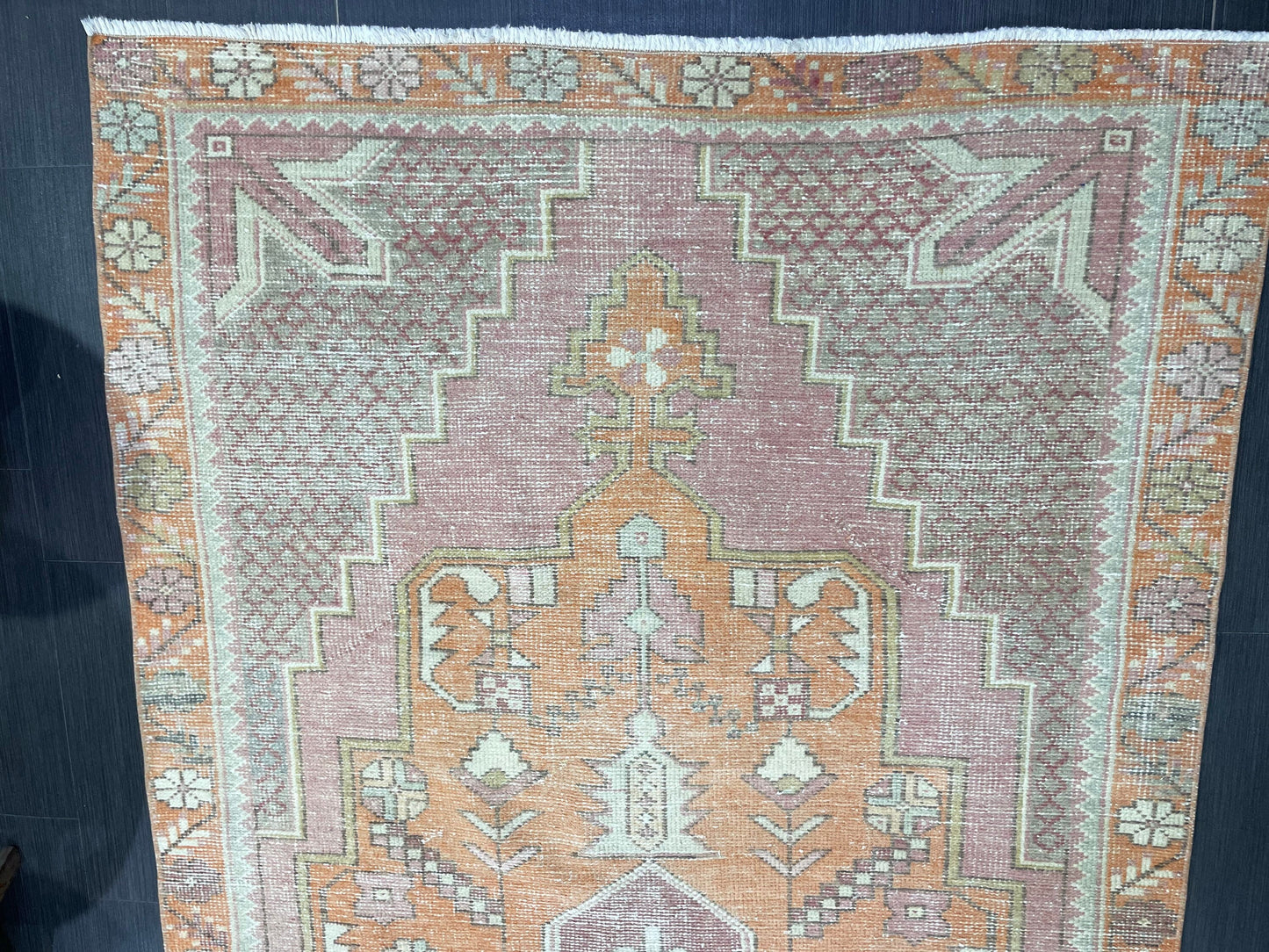 Handmade Rug, Persian 4.5 x 8.5  Rug, Navy Hand Knotted Rug, Vintage Rug, Yellow and Orange Turkish Rug, Oushak Rug, Oriental Rug, Wool Rug