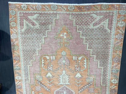 Handmade Rug, Persian 4.5 x 8.5  Rug, Navy Hand Knotted Rug, Vintage Rug, Yellow and Orange Turkish Rug, Oushak Rug, Oriental Rug, Wool Rug