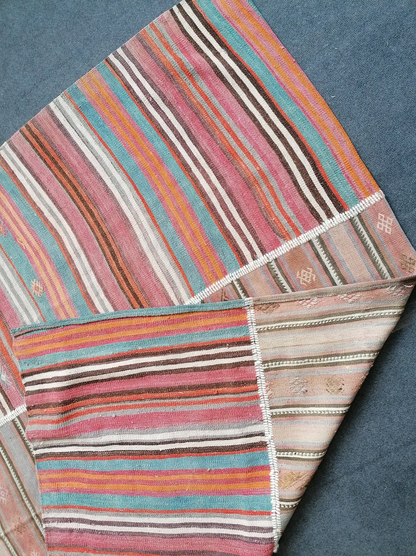 6.9 x 9.4 feet Flatwoven with embroidery rug turkish handmade rugs vintage rugs oushak rug, wool rug