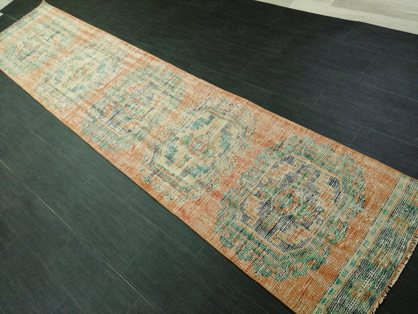 11.4 X 2.4 Oushak Runner Rug Turkish Runner Rug Vintage Runner Rug Hallway Runner Rug Kitchen Runner Rug Wool Runner Rug Wool Oushak Rug