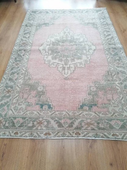 Muted oushak turkish rug 4'2x6'4 pastel vintage rug, handmade wool rug