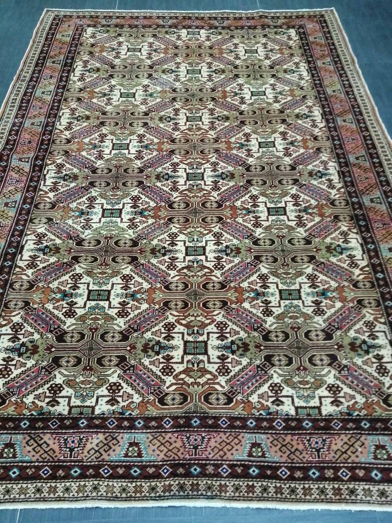 Quality Vintage Rug 6.3 x 9.3 HAND MADE Rug Muted Vintage Turkish Rug Oushak Rug Turkish Oushak Rug, Oushak Rug, Wool Rug Fine Hand Knotted