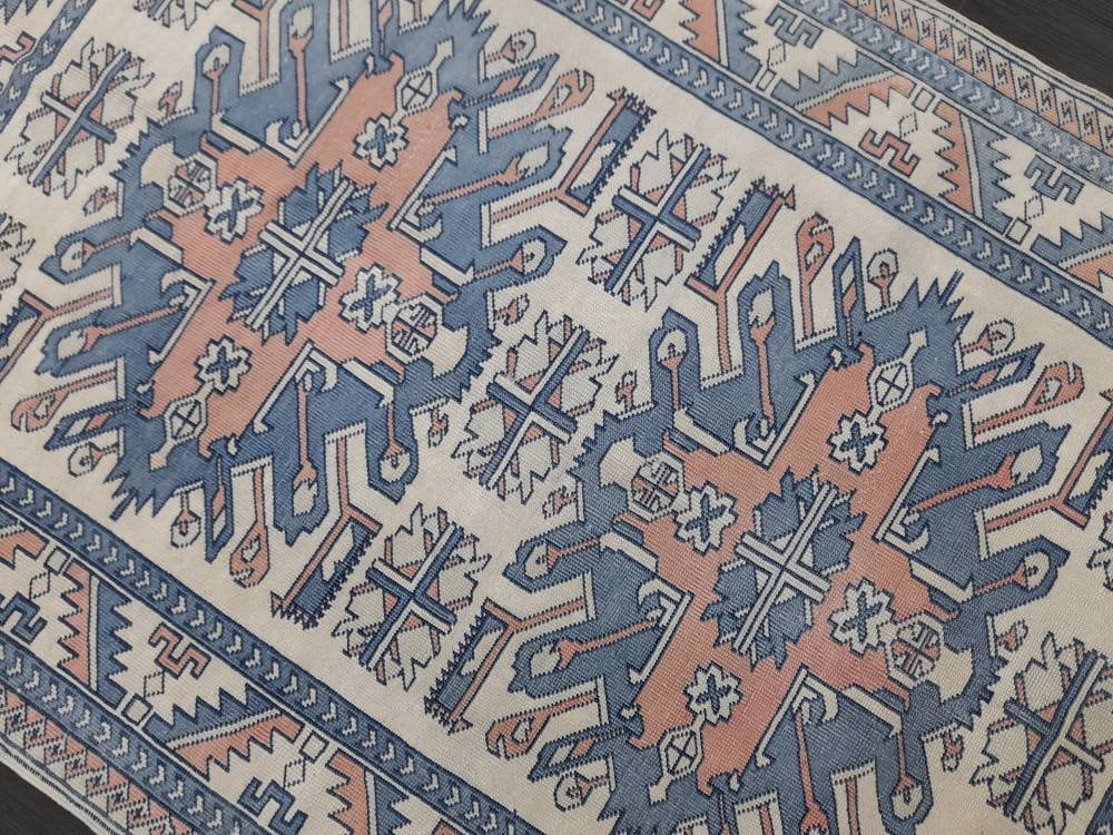 Blue Vintage Rug Hand Made Rug 4.6 x 6.5 Oushak Rug Rustic Rug ORIENTAL Rug Turkish Rug Vintage Persian rug