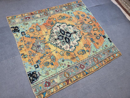 Handmade Rug, Hand Knotted 5.2 x 5.5 Rug, Oushak Rug, Rustic Rug, Vanity Rug, Turkish Rug, Farmhouse Rug, Vintage Rug, Wool rug