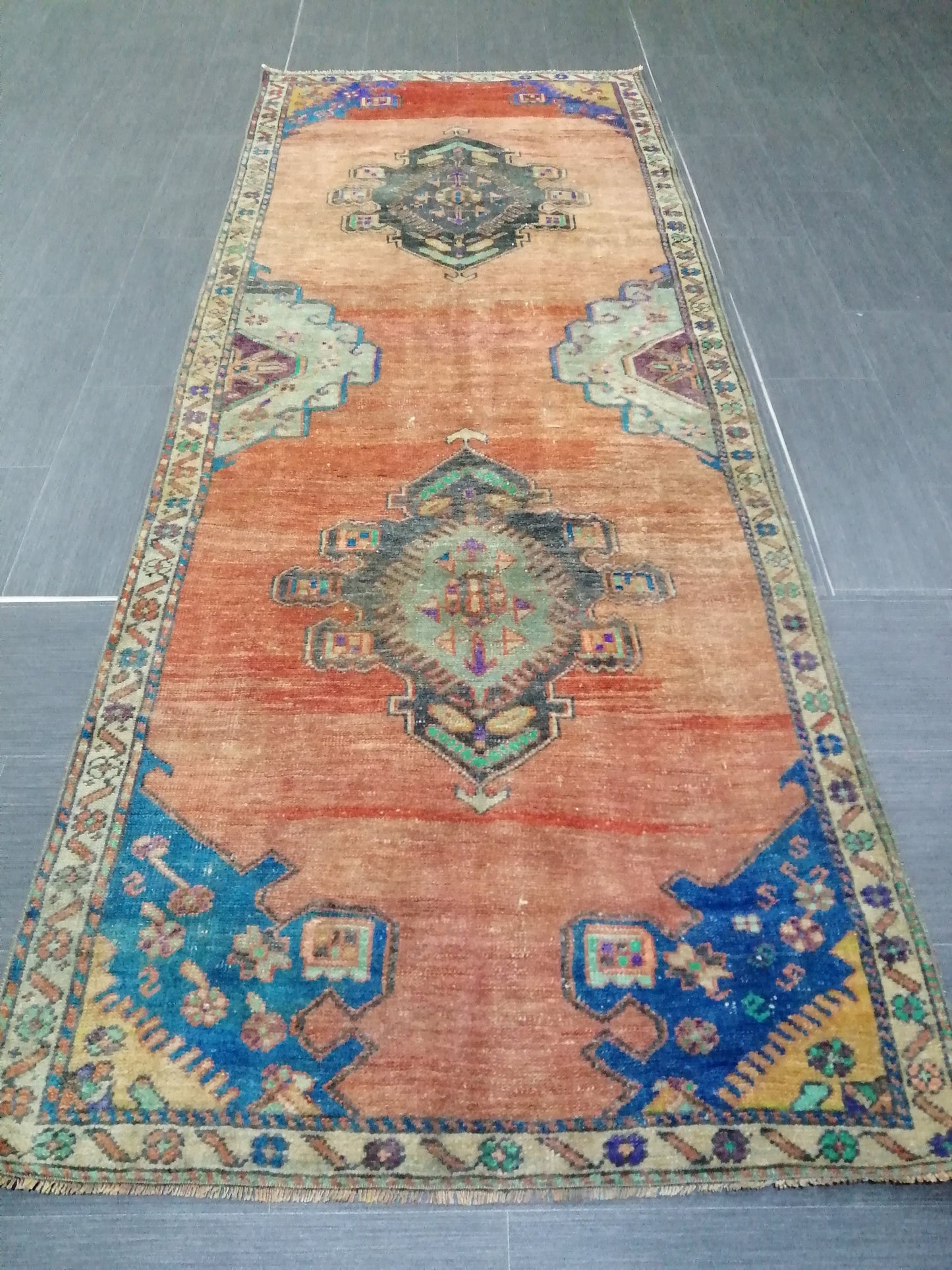 8.5 x 3.2 Oushak Runner Rug Old Turkish Runner Rug Vintage Runner Rug Hallway Runner Rug Kitchen Runner Rug Wool Runner Rug Wool Oushak Rug