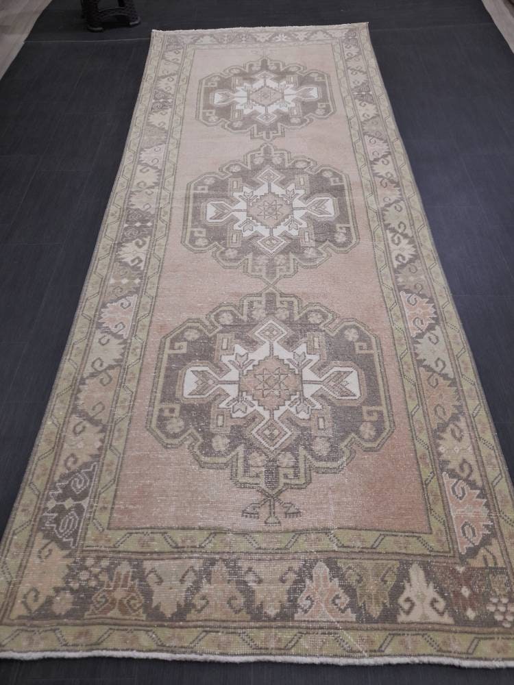 Vintage Turkish Oushak Runner Rug 4.2 x 11 Muted Vintage Runner Rug Hallway Runner Rug Kitchen Runner Rug Wool Runner Rug Wool Oushak Rug