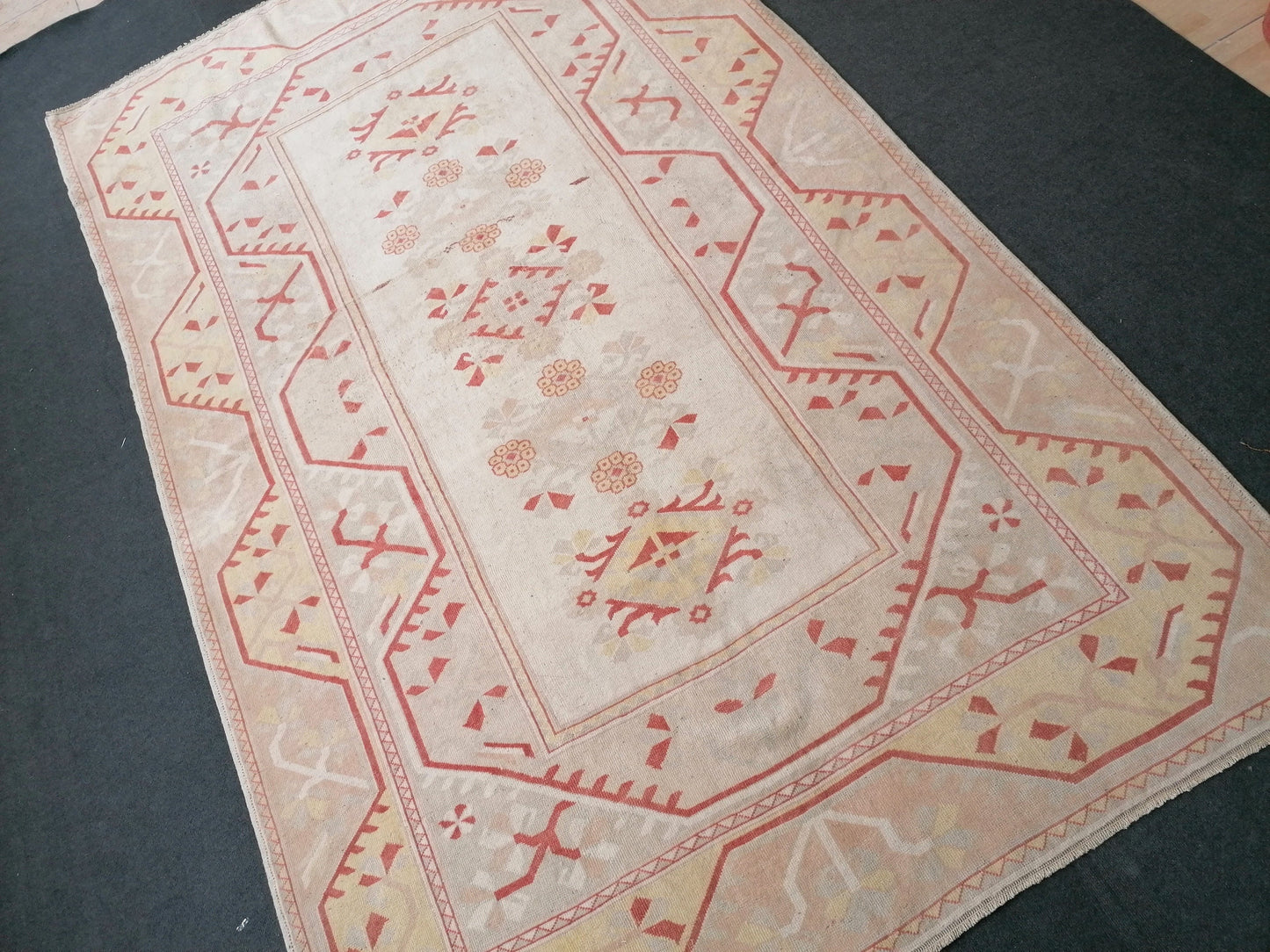 6.6 x 10.5 Muted soft colors rug , faded oushak rug, pastel turkish rug, rustic tribal rug retro style rug