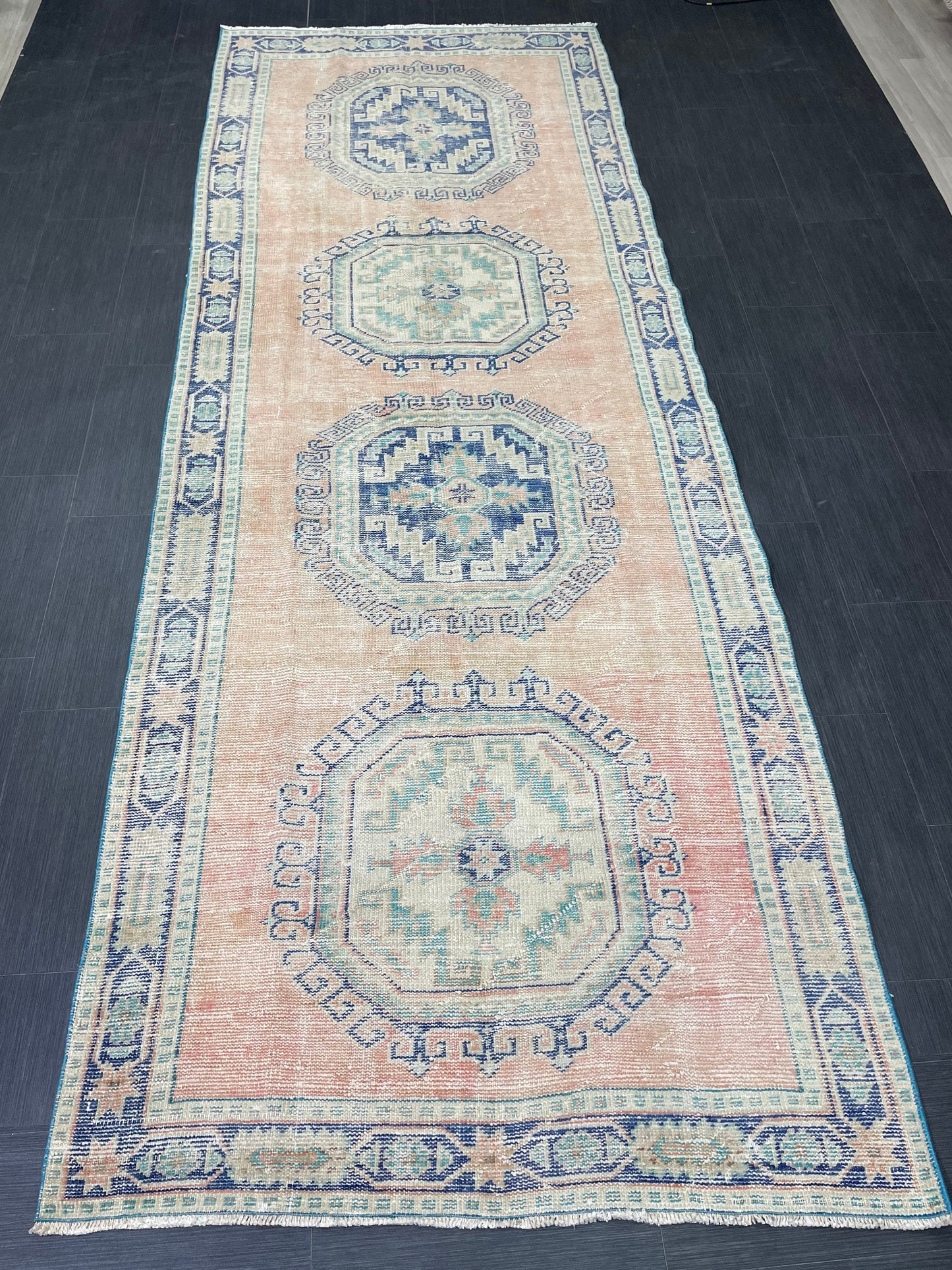 Distressed Vintage Runner Rug 4.3 x 11.8 ft Turkish Runner Rug Vintage Runner Rug Hallway Runner Rug Kitchen Runner Rug Wool Pile Runner Rug
