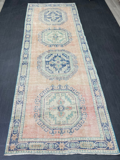 Distressed Vintage Runner Rug 4.3 x 11.8 ft Turkish Runner Rug Vintage Runner Rug Hallway Runner Rug Kitchen Runner Rug Wool Pile Runner Rug