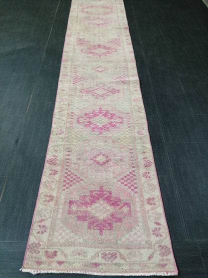 Oriental Runner Rug Muted Turkish Runner Rug 2.2 x 10.4 Pink Vintage Runner Rug Hallway Runner Rug Muted Persian Runner Rug Wool Runner Rug