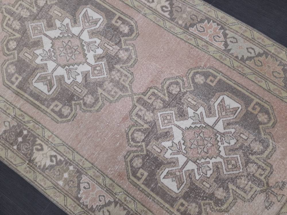 Vintage Turkish Oushak Runner Rug 4.2 x 11 Muted Vintage Runner Rug Hallway Runner Rug Kitchen Runner Rug Wool Runner Rug Wool Oushak Rug