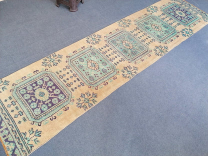 Vintage wool runner 2'7x10'6 oushak vintage runner kitchen runner rug, vintage anatolian runner rug,unique hand made bohemian