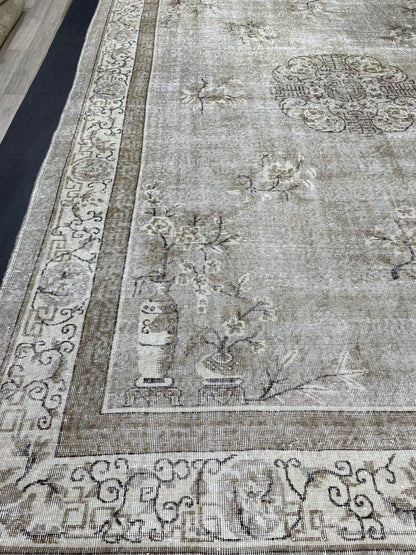 Large Muted Oushak Rug Large Area Antique 8.4 x 12.2 Vintage Turkish Rug Hand Knotted Rug Vintage Handmade Persian Rug