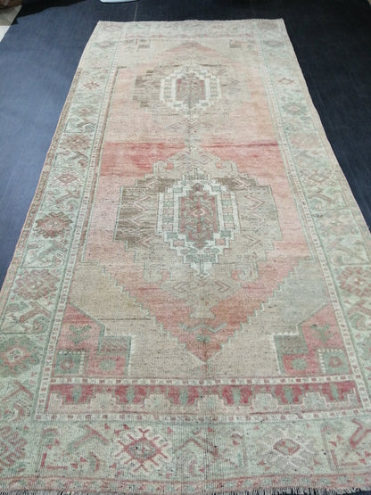 Muted Oushak Runner 4.8 x 10.5 Turkish Runner Rug Vintage Runner Rug Hallway Runner Rug Kitchen Runner Rug Wool Runner Rug Wool Oushak Rug