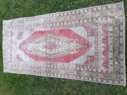 4'3x8'6 turkish pastel oushak rug, green vintage wool rug, handmade living room rug, kitchen rug bohemian rug