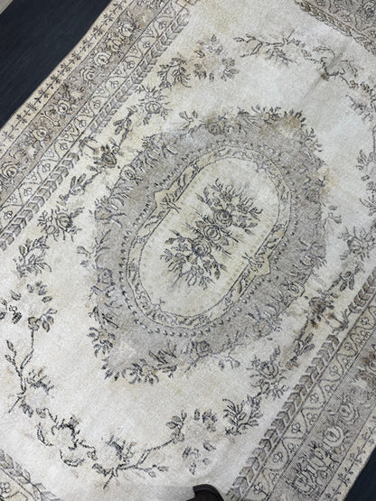 Neutral RUG Vintage Rug 6.7 x 10 ft Vintage Neutral Persian Rug Muted Wool Oriental Rug Blue Handmade Rug Distressed Turkish Antique Rug
