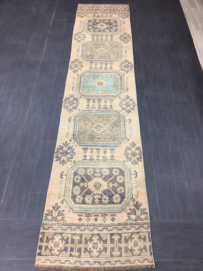 Wool Vintage Runner Rug 2.8 x 11.3 Turkish Runner Rug Oushak Runner Rug Blush Hallway Runner Rug Kitchen Runner Rug Wool Runner Rug