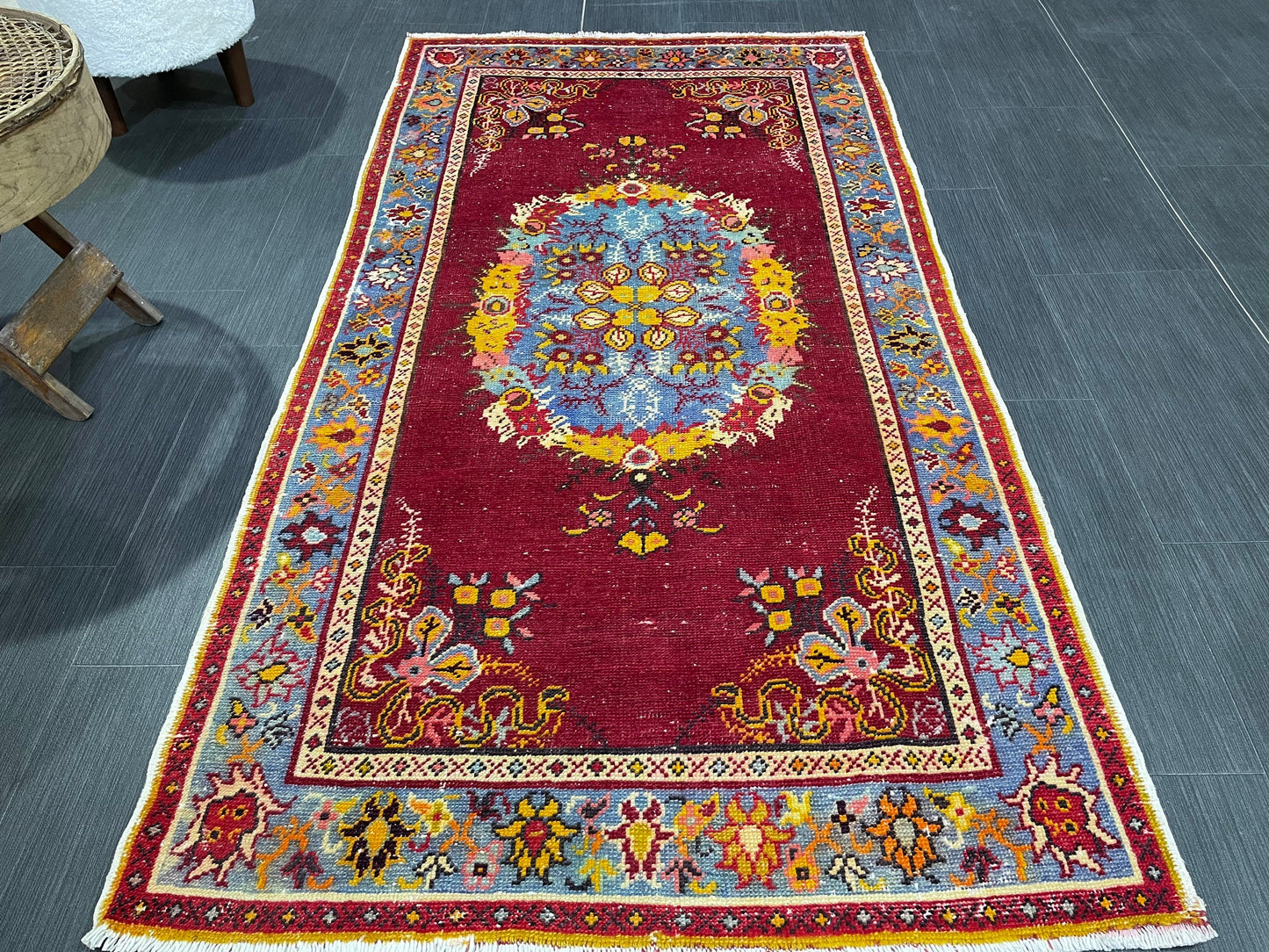 Vintage RUG, TURKISH 3 x 5.6 Rug, Wool Oriental Rug, Handmade Rugs, Red Oriental rug, Hand Knotted rug