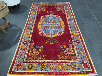 Vintage RUG, TURKISH 3 x 5.6 Rug, Wool Oriental Rug, Handmade Rugs, Red Oriental rug, Hand Knotted rug