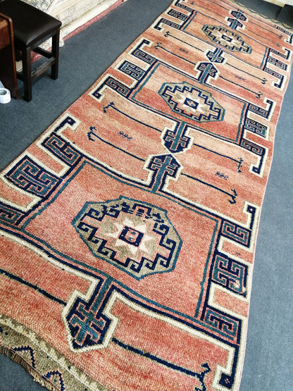 4.3 x 12.7 Large OUSHAK RUG TURKISH Oushak Rug Vintage Oushak Runner Rug Vintage Runner Rug Wool Oushak Rug Handmade Rug Hand Knotted Rug