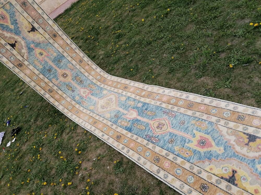 Oushak wool runner 3x14'9 new production turkish oushak handmade rug, hallway runner rug