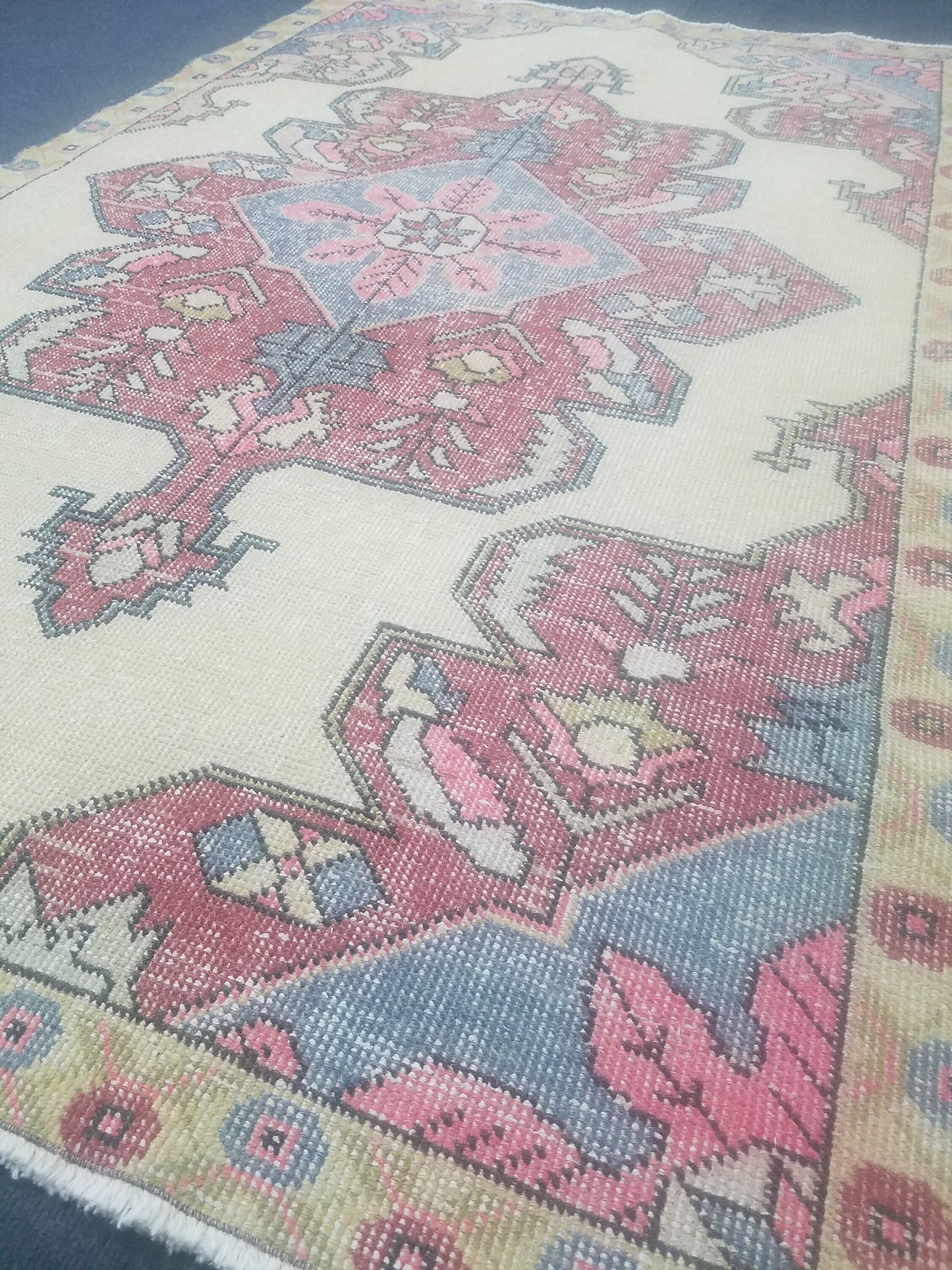 4x7 feet wool vintage rug, oushak bedroom rug, turkish living room rug, kitchen rug, bohemian rug, handmade lounge area rug, bathroom rugs