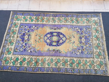 Oushak wool hand made rug, large purple vintage rug 5'7x8'7 turkish rug, green living room rug, vintage  bohemian rug