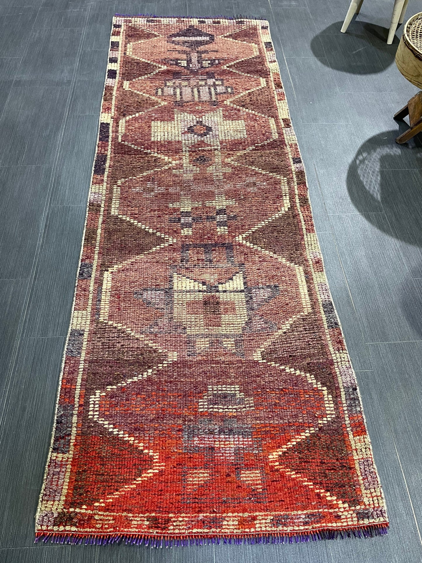 Turkish Runner Rug, Muted Vintage Runner 2.6 x 7.8 Rug, Persian Hallway Runner Rug, Kitchen Runner Rug Oriental Distressed Runner