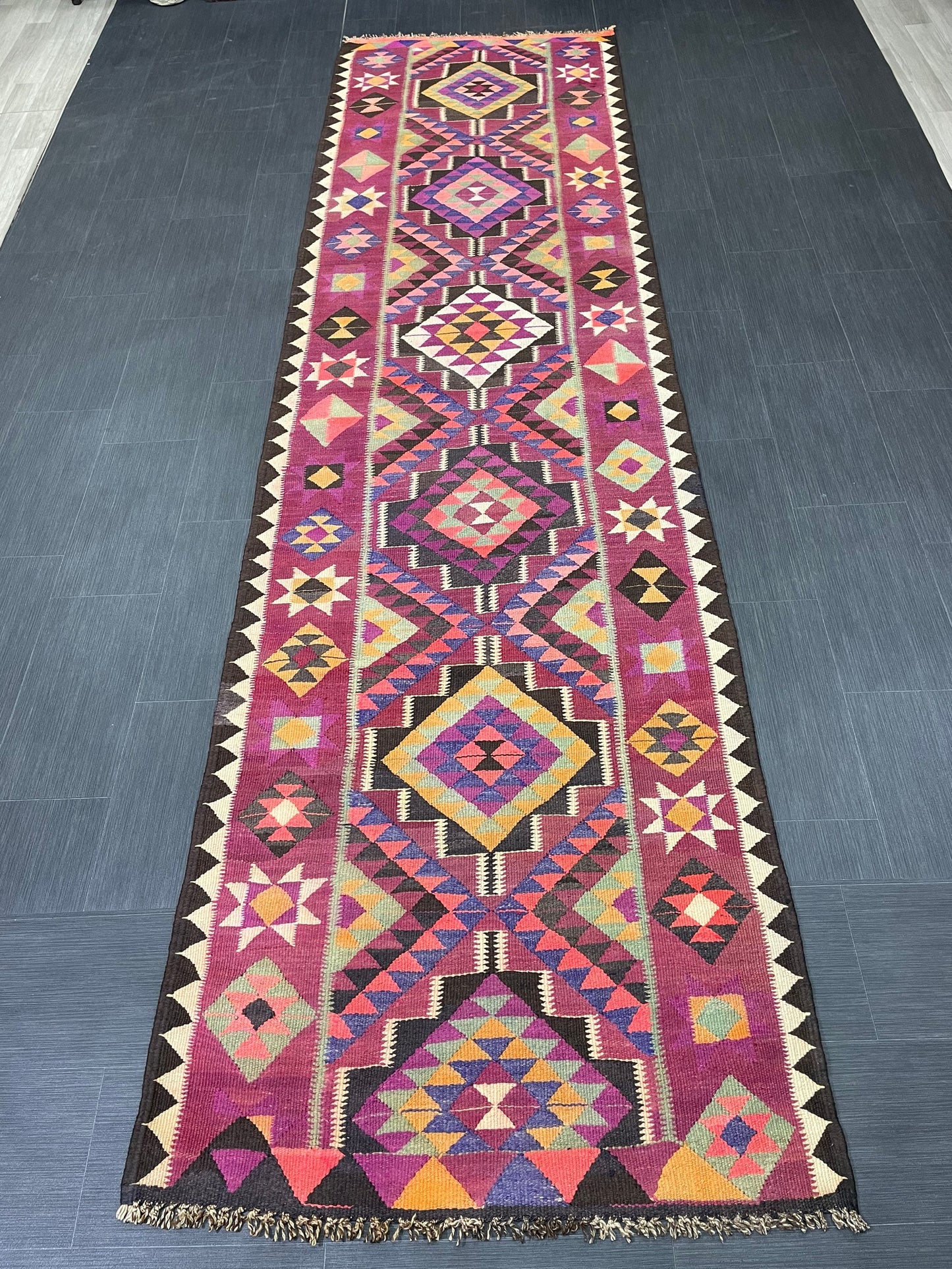 Vintage Runner rug 3.4 x 12.5 Handmade Flat woven Runner Kilim Runner Rug XL Oriental Runner Vintage Flat weave Rug Wool Carpet Rug