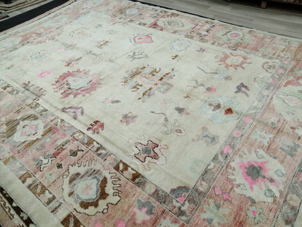 Vintage OUSHAK RUG 12 x 9 TURKISH Oushak Rug Modern Oushak Rug Vintage Rug Wool Oushak Rug Hand Made Rugs Vintage Turkish Rug