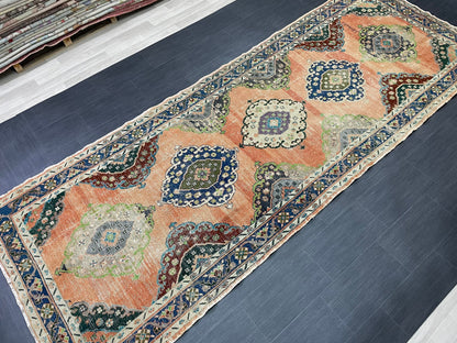 Vintage Hand Knotted Vintage 4.8 x 13 Runner Oushak Runner Rug Turkish Runner Rug Vintage Runner Rug Star Kitchen Runner Natural Wool