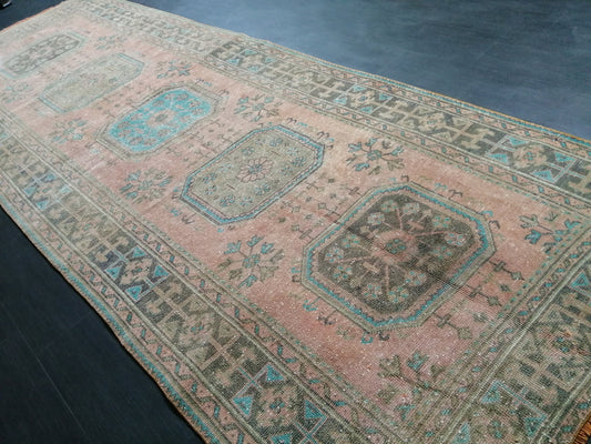 Oushak Runner Rug 11.4 x 4 Vintage Turkish Runner Rug Vintage Runner Rug Hallway Runner Rug Kitchen Runner Rug Wool Runner Rug