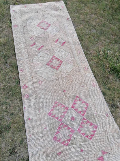 Vintage turkish runner rug 2'7x12'8 hallway runner rug, vintage runner rug turkish hand made wool rug, kitchen rug, hallway runner rug,