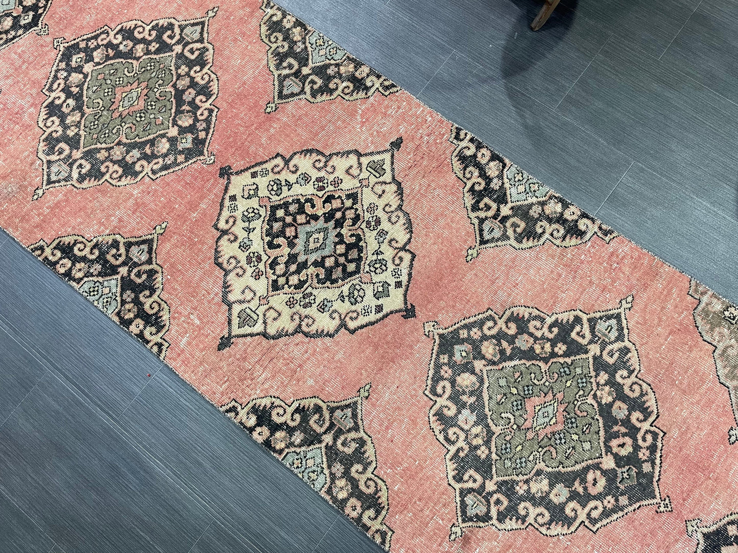 Vintage Turkish Runner Rug, Oushak Runner Rug, Handmade 2.9 x 11.6 Runner Rug, Hand Knotted Runner Rug, Hallway Runner, Kitchen Runner