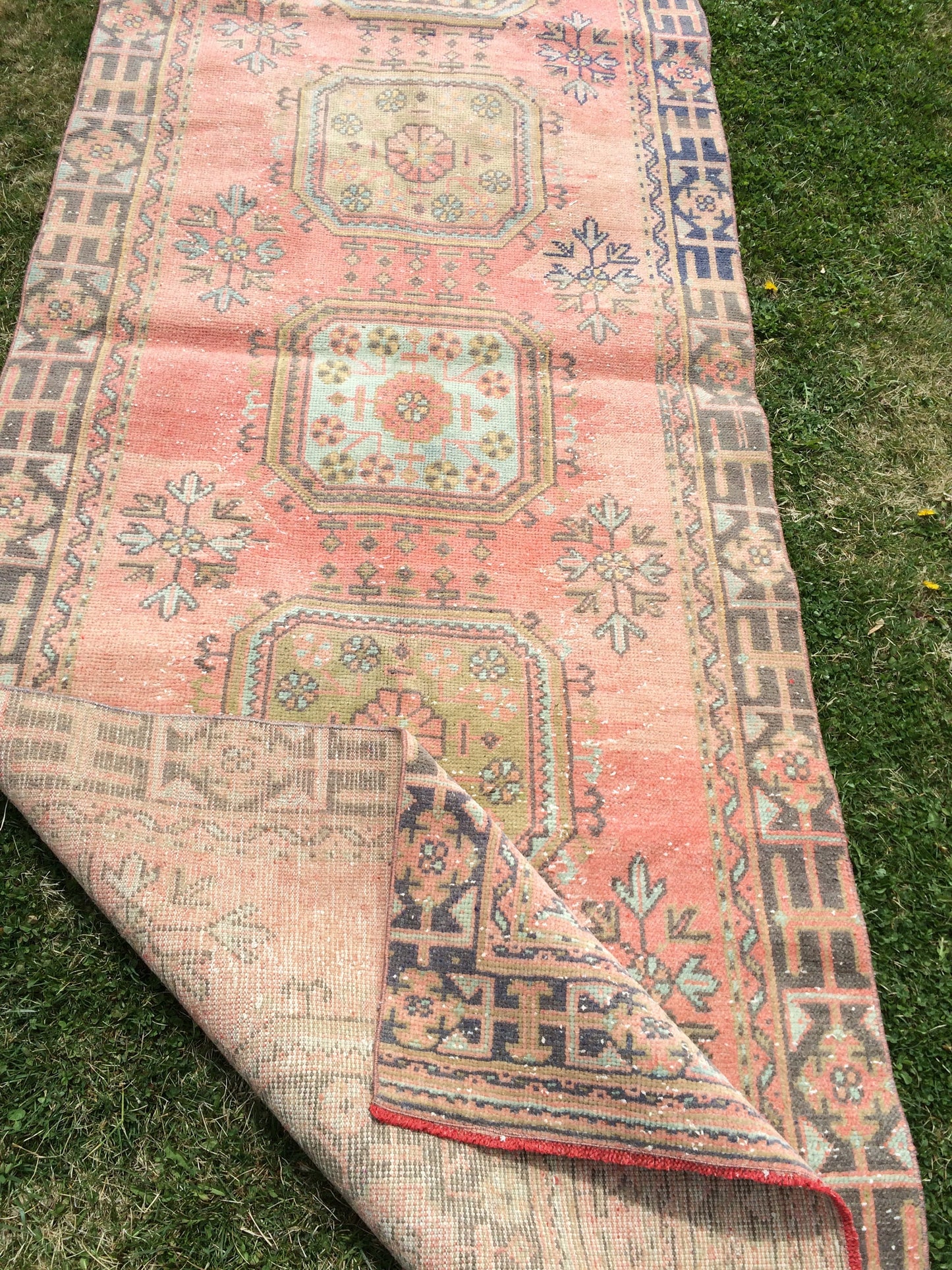 Vintage Turkish Runner Rug, 4x11 Oushak Runner Rug, Handmade Runner Rug, Hand Knotted Runner Rug Hallway Runner, Kitchen Runner