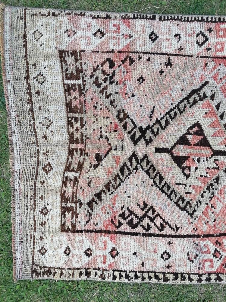 Oushak wool rug,turkish hallway runner rug, pastel oushak vintage runner 3'7x7'4 unique hand made rug kitchen rug bohemian rug