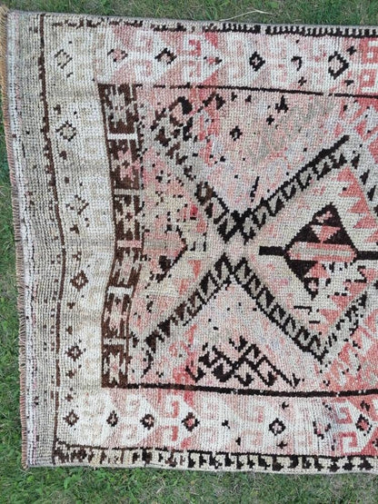 Oushak wool rug,turkish hallway runner rug, pastel oushak vintage runner 3'7x7'4 unique hand made rug kitchen rug bohemian rug