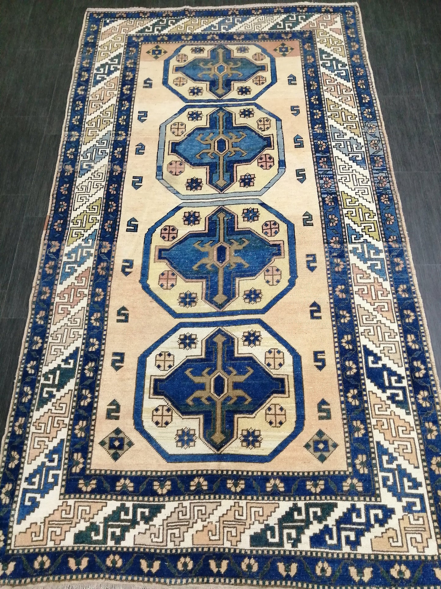 Vintage RUG 8 x 5.2 TURKISH Oushak Rug Blue Vintage Oushak Runner Rug Vintage Runner Rug Wool Oushak Rug Hand Made Rugs Vintage Turkish Rug