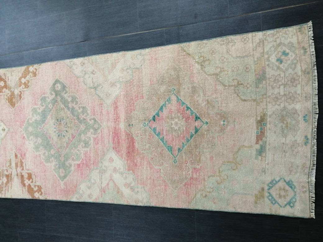 Muted Oushak Runner Rug 3 x 13.2 Turkish Runner Rug Vintage Runner Rug Hallway Runner Rug Muted Kitchen Runner Rug Muted Persian Runner